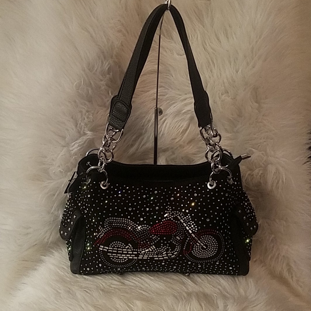 MOTORCYCLE DESIGN RHINESTONE HANDBAG